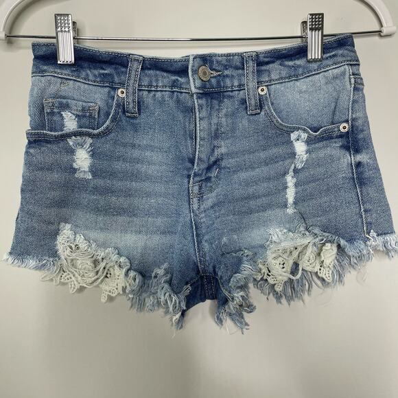 Mossimo Jean Denim Super Shorts Cut Offs 0 25 Distressed Exposed Pocket - Picture 5 of 9
